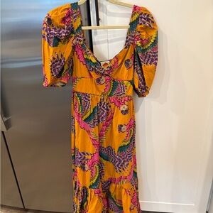 FARM Rio Colorful Puff Sleeve Maxi Dress